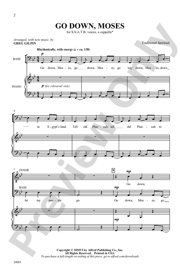 Go Down, Moses – SSATB, a cappella Choral Octavo (Digital Download)