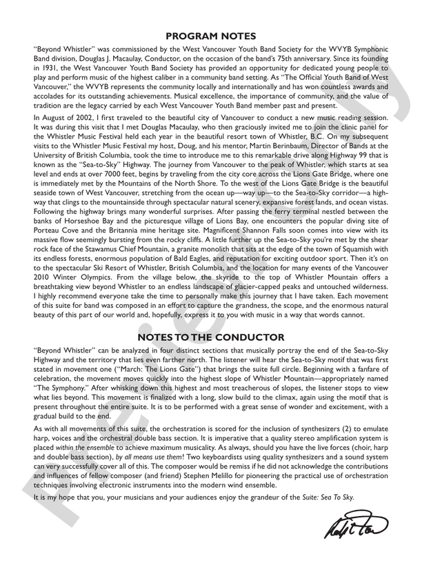 Beyond Whistler - Concert Band Conductor Score & Parts (Digital Download)