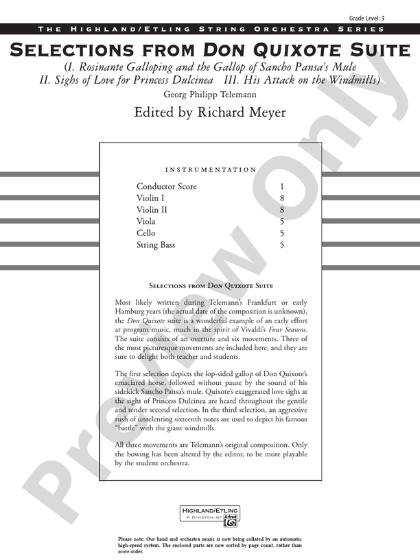 Selections from Don Quixote Suite – String Orchestra Conductor Score & Parts (Digital Download)