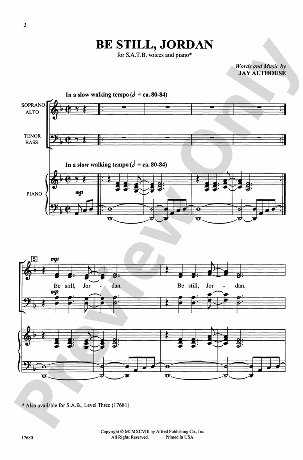Be Still, Jordan – SATB Choral Octavo (Digital Download)