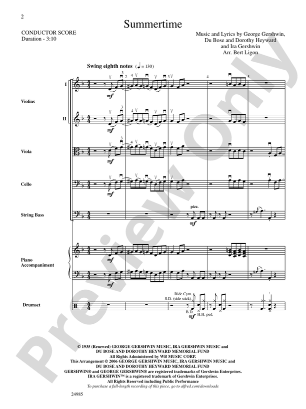 Summertime (Grade 3) - String Orchestra Conductor Score & Parts (Digital Download)