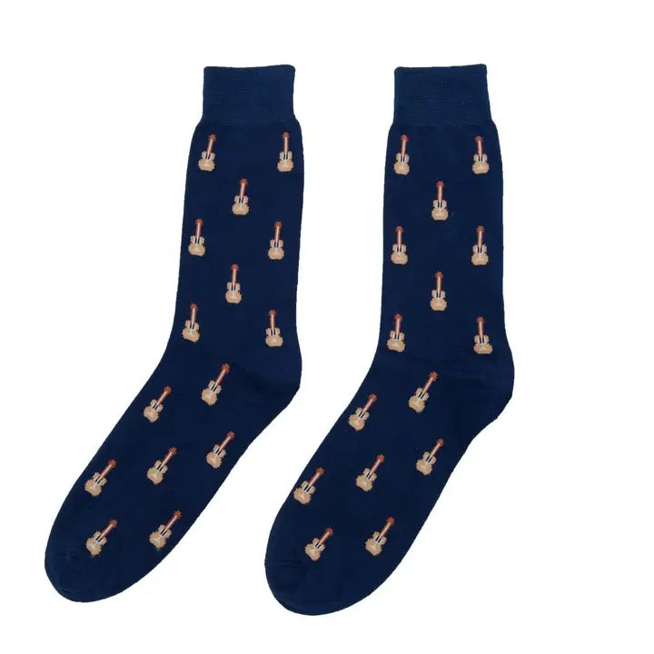 Guitar Socks Navy Blue with Brown Guitars