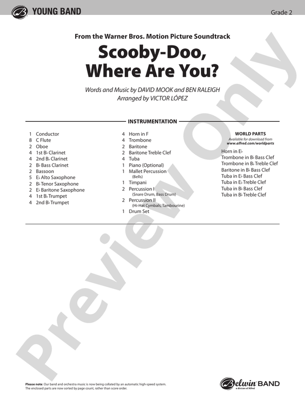Scooby-Doo, Where Are You? (from Scooby-Doo) - Concert Band Conductor Score & Parts (Digital Download)