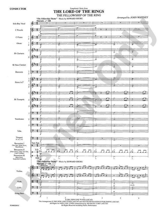 The Lord of the Rings: The Fellowship of the Ring, Symphonic Suite from – Full Orchestra Conductor Score & Parts (Digital Download)