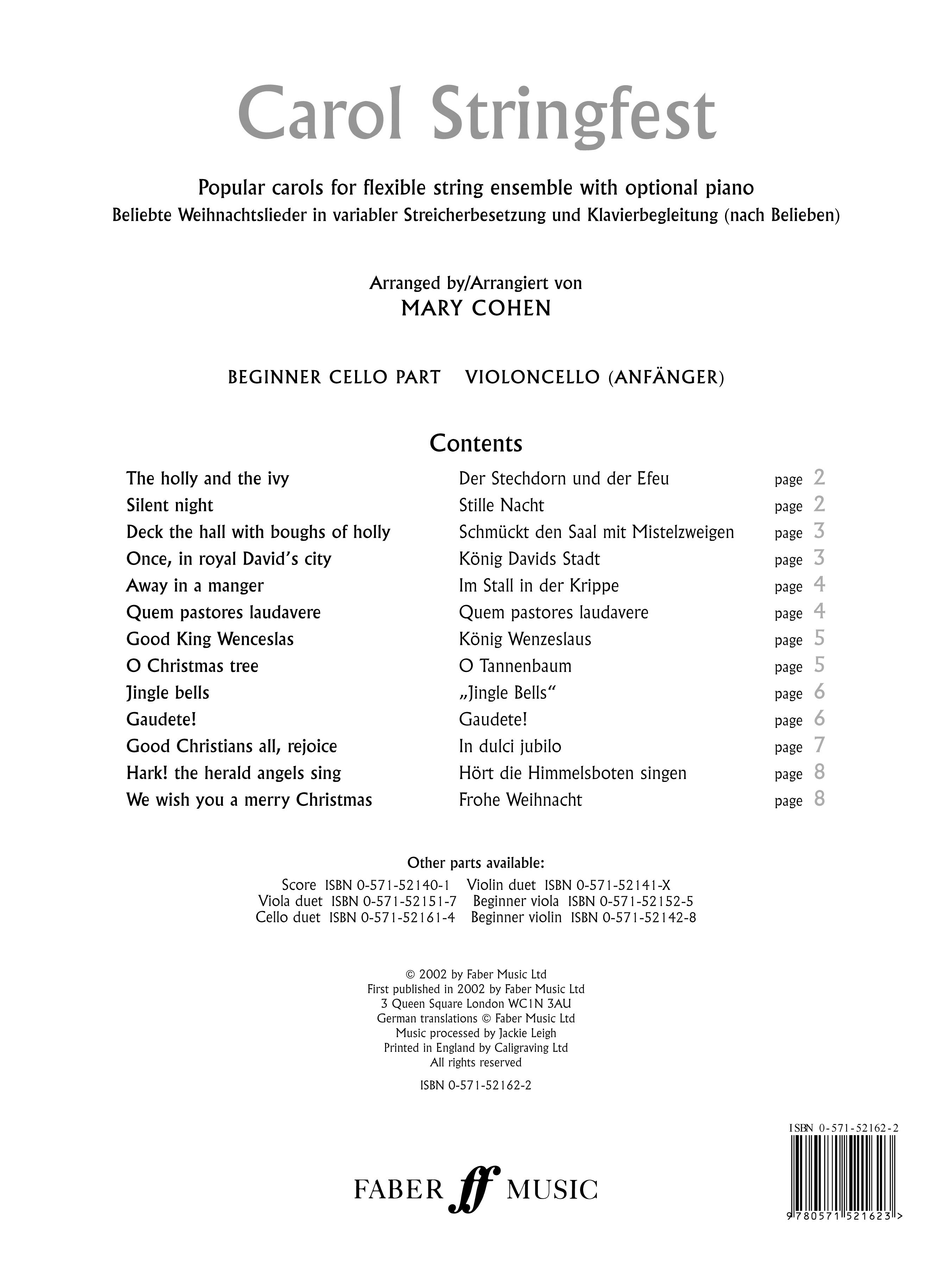 Carol Stringfest Selection - Cello Part (Digital Download)