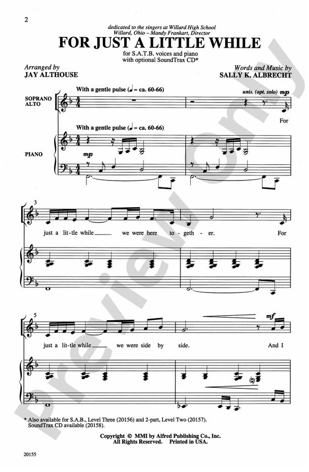 For Just a Little While – SATB Choral Octavo (Digital Download)