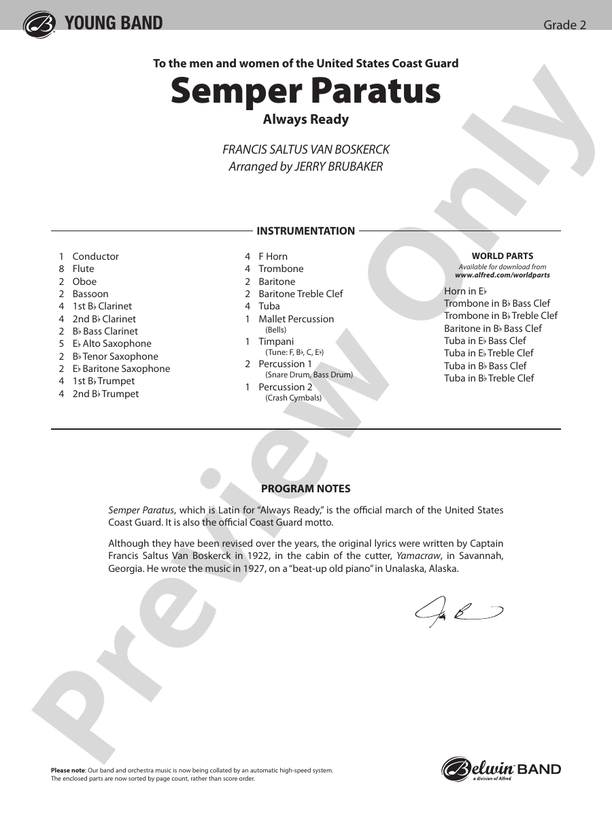Semper Paratus - Concert Band Conductor Score & Parts (Digital Download)