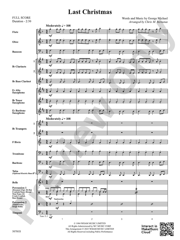 Last Christmas - Concert Band Conductor Score & Parts (Digital Download)