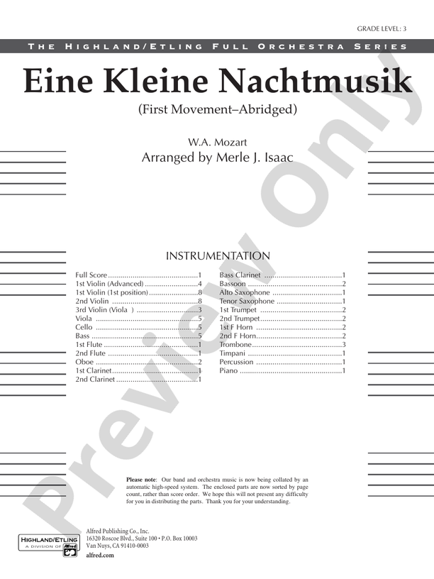 Eine Kleine Nachtmusik, 1st Movement – Full Orchestra Conductor Score & Parts (Digital Download)