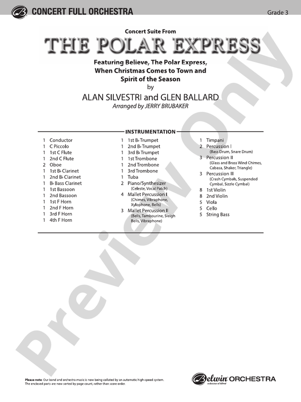 The Polar Express, Concert Suite from – Full Orchestra Conductor Score & Parts (Digital Download)