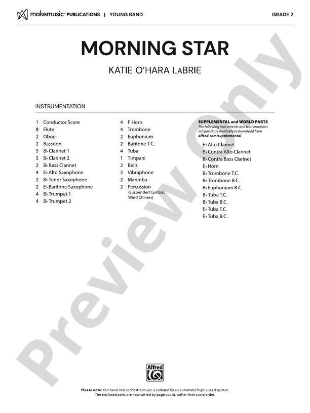 Morning Star - Concert Band Conductor Score & Parts(Digital Download)