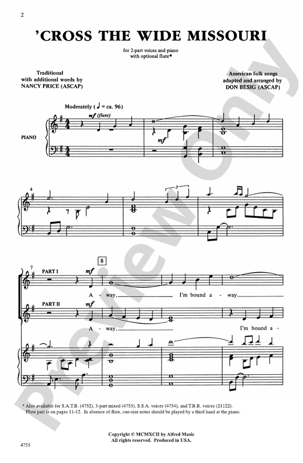 Cross the Wide Missouri - 2-Part Choral Octavo (Digital Download)