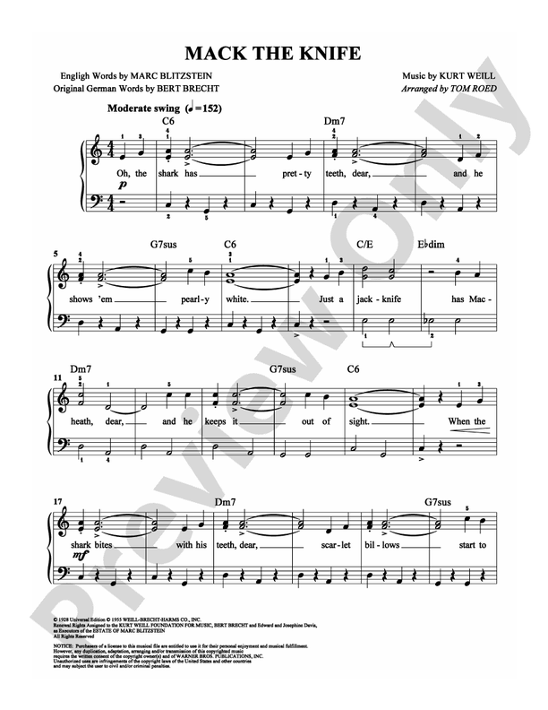 Mack the Knife - Arr. Tom Roed - Easy Piano (Digital Download)