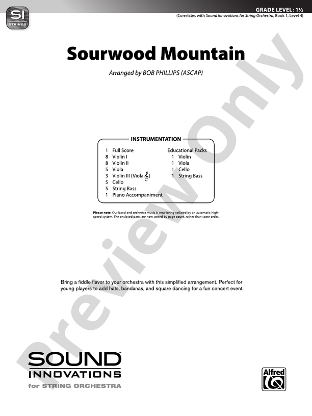 Sourwood Mountain – String Orchestra Conductor Score & Parts (Digital Download)