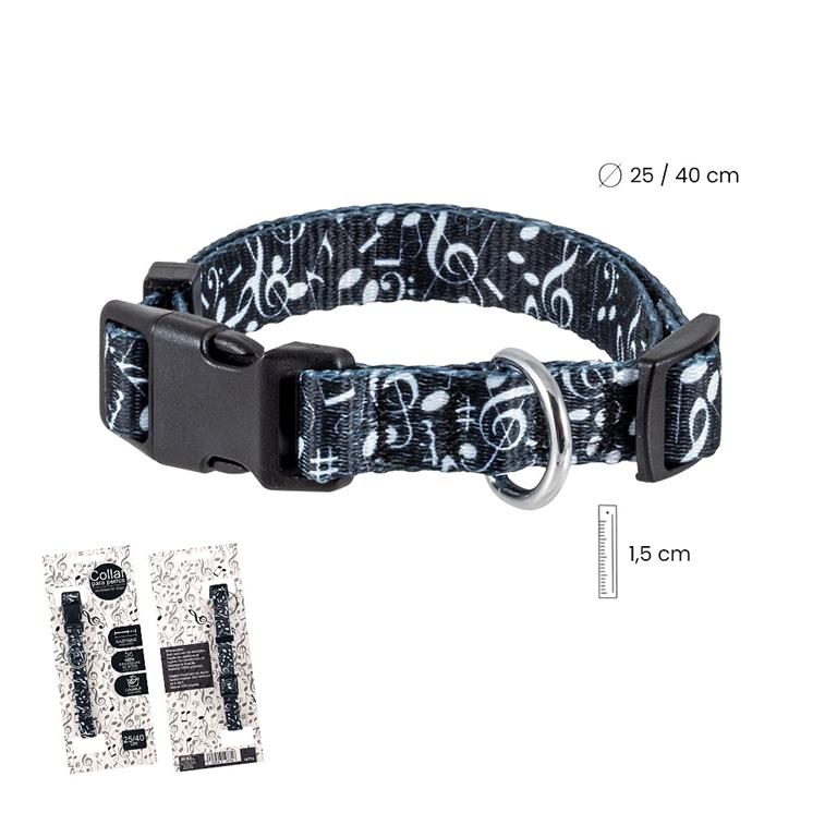 Dog Collar Small/Medium Black with White Notes