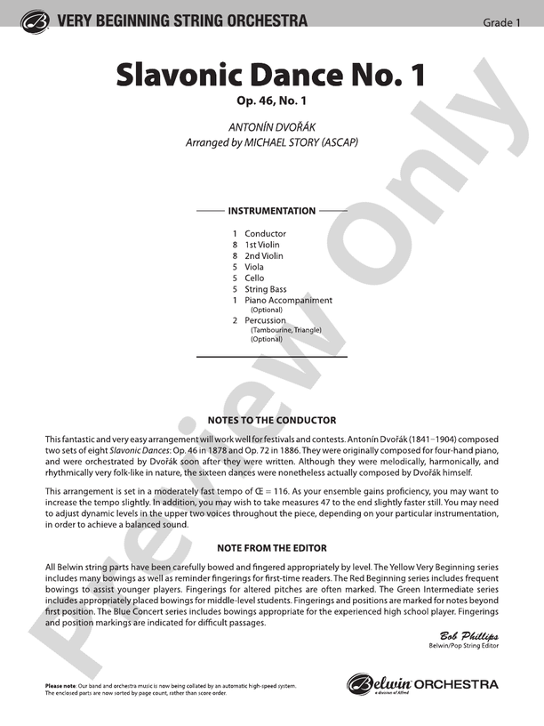 Slavonic Dance No. 1 – String Orchestra Conductor Score & Parts (Digital Download)
