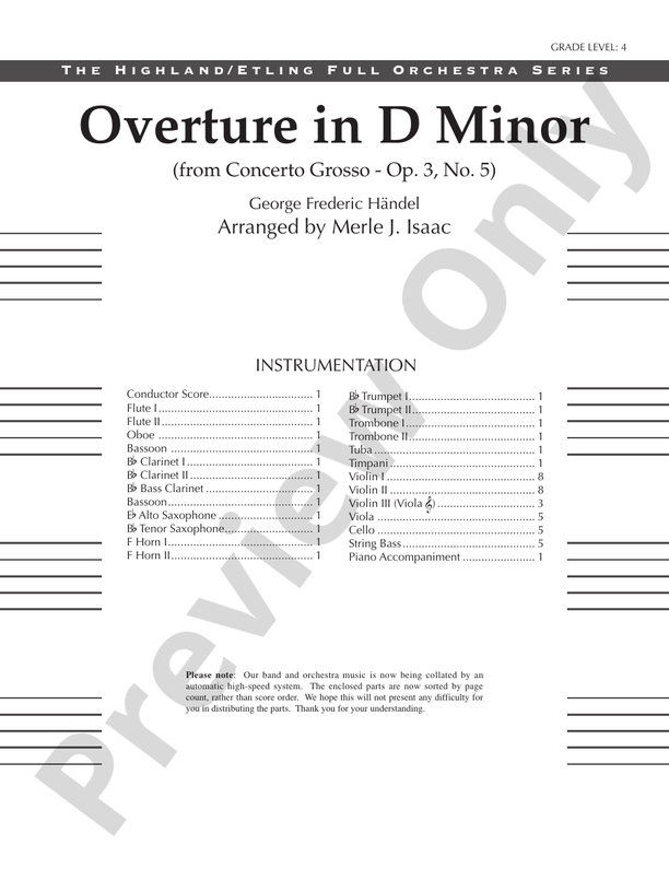 Overture in D minor (Concerto Grosso) – Full Orchestra Conductor Score & Parts (Digital Download)