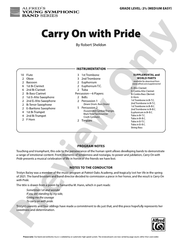Carry On with Pride - Concert Band Conductor Score & Parts (Digital Download)