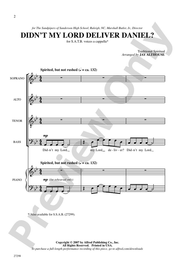 Didn't My Lord Deliver Daniel? – SATB, a cappella Choral Octavo (Digital Download)