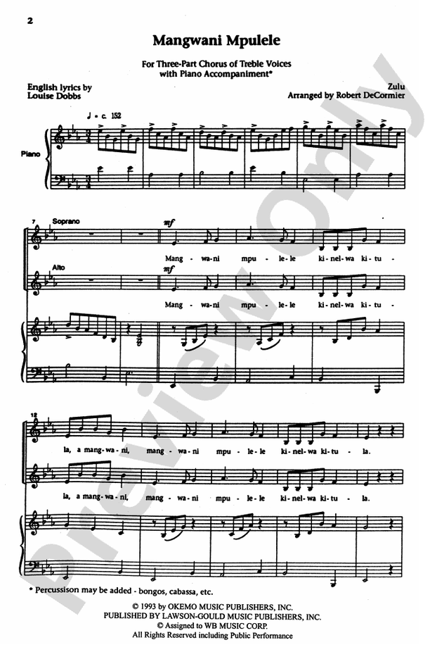 Mangwani Mpulele – SSA Choral Octavo (Digital Download)