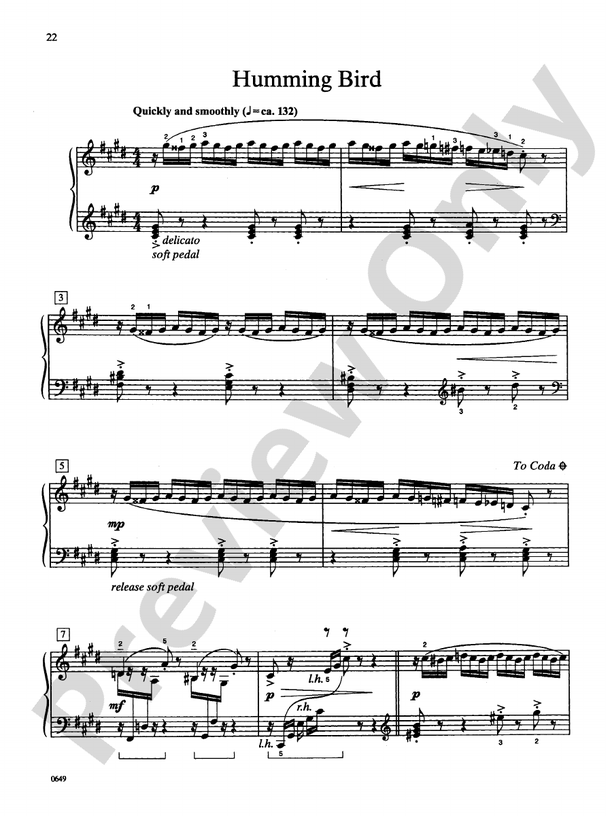 Humming Bird - Piano Solo (Digital Download)