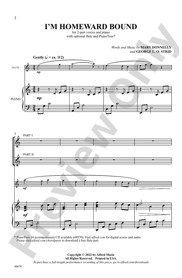 I'm Homeward Bound - 2 Part Treble Choral Octavo (Digital Download)