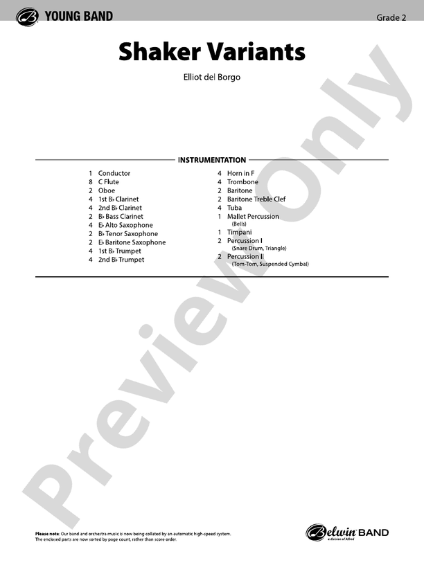 Shaker Variants - Concert Band Conductor Score & Parts (Digital Download)
