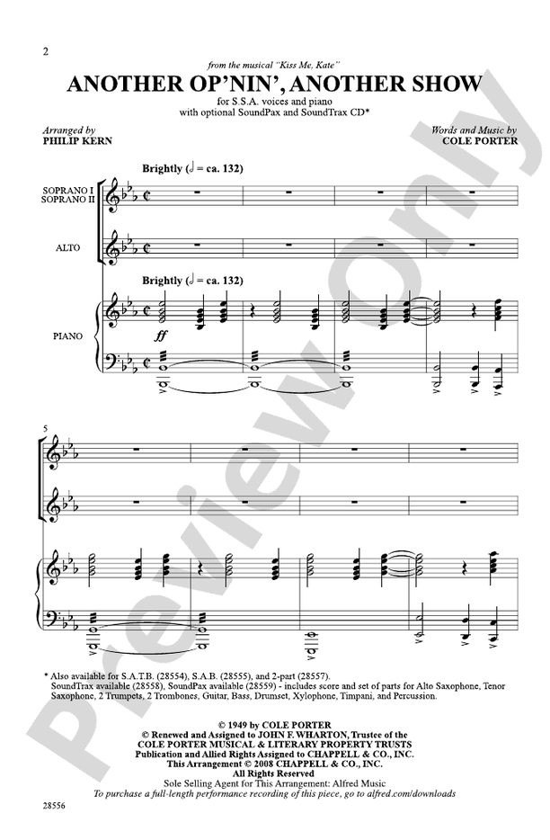 Another Op'nin', Another Show – SSA Choral Octavo (Digital Download)