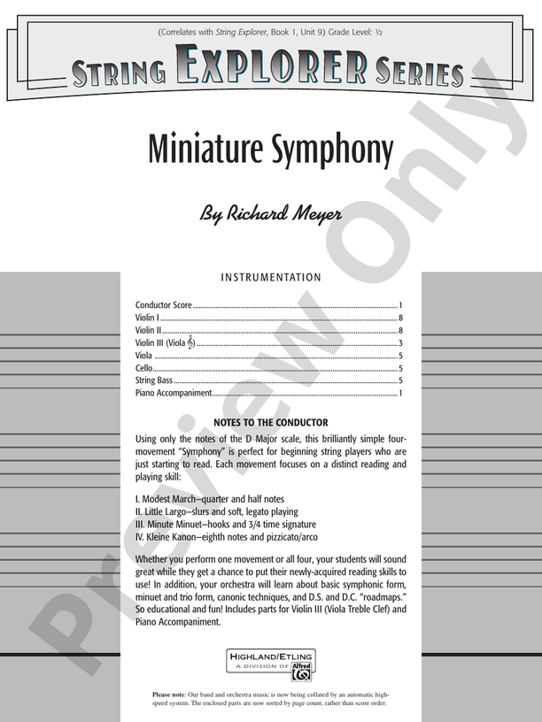 Miniature Symphony – String Orchestra Conductor Score & Parts (Digital Download)