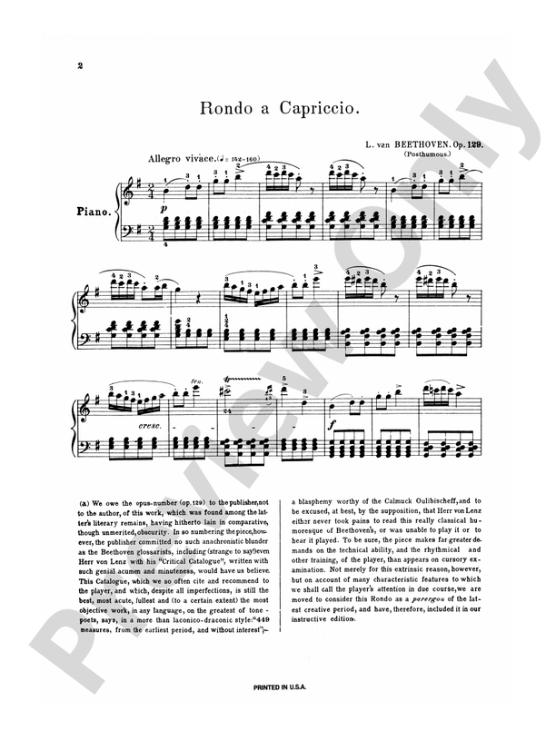 Beethoven - Rondo a Capriccio - Piano Solo (Digital Download)