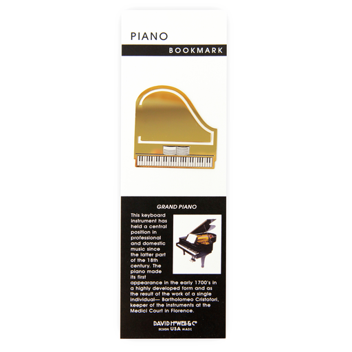 Bookmark - Grand Piano. Solid brass, electro-plated with gold finish, gidee print.