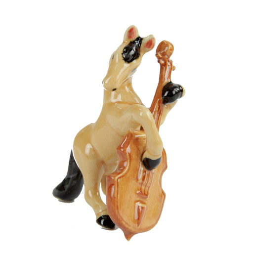 Horse Playing Double Bass Porcelin Figurine