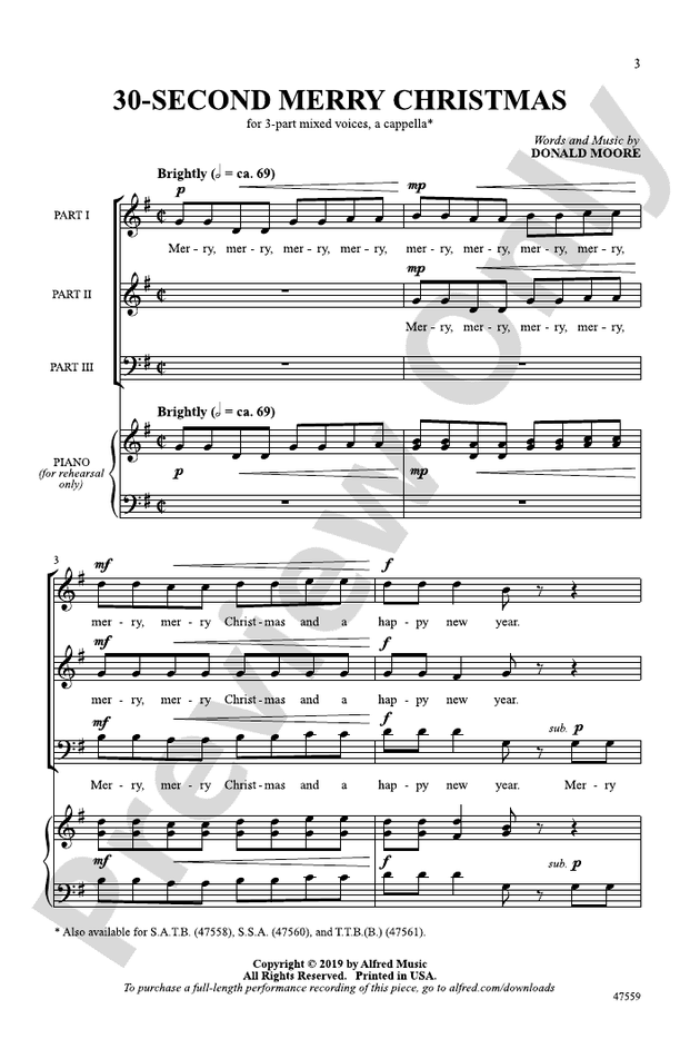 30-Second Merry Christmas - 3-Part Mixed, a cappella Choral Octavo (Digital Download)