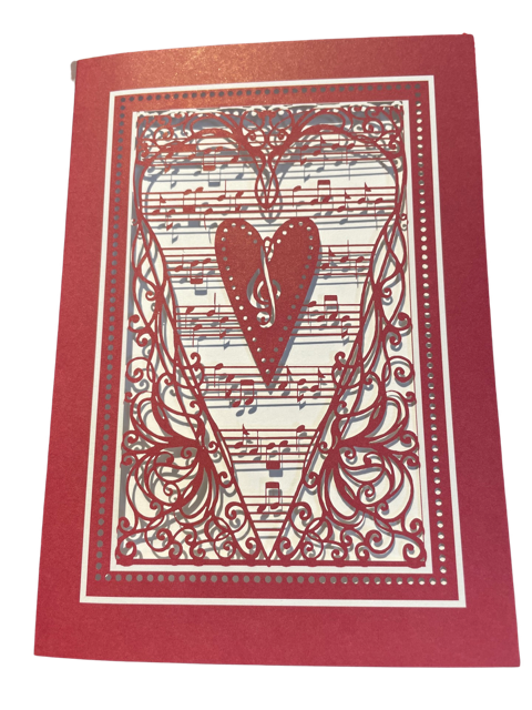 Greeting Card - Stenciled Manuscript with Hearts