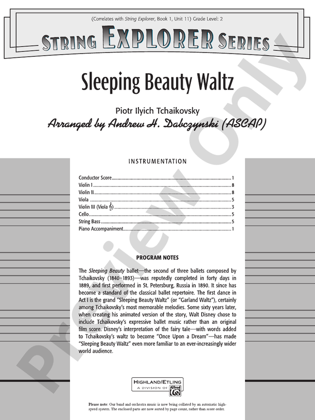 Sleeping Beauty Waltz – String Orchestra Conductor Score & Parts (Digital Download)