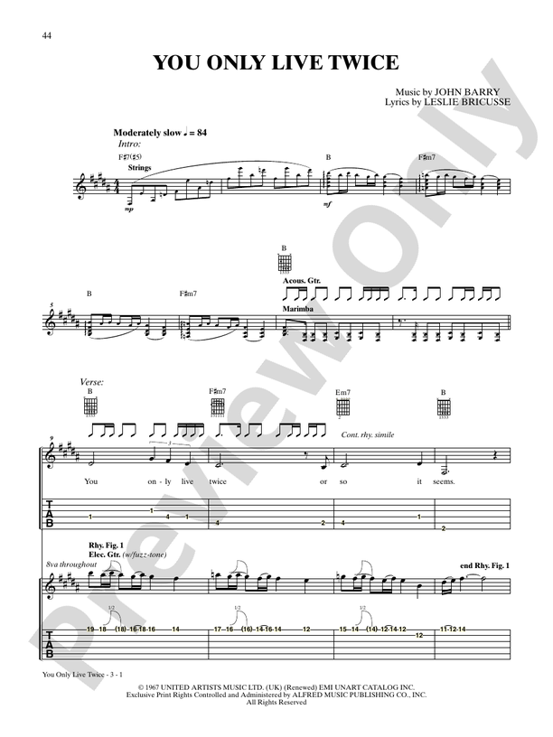 You Only Live Twice - Guitar TAB (Digital Download)