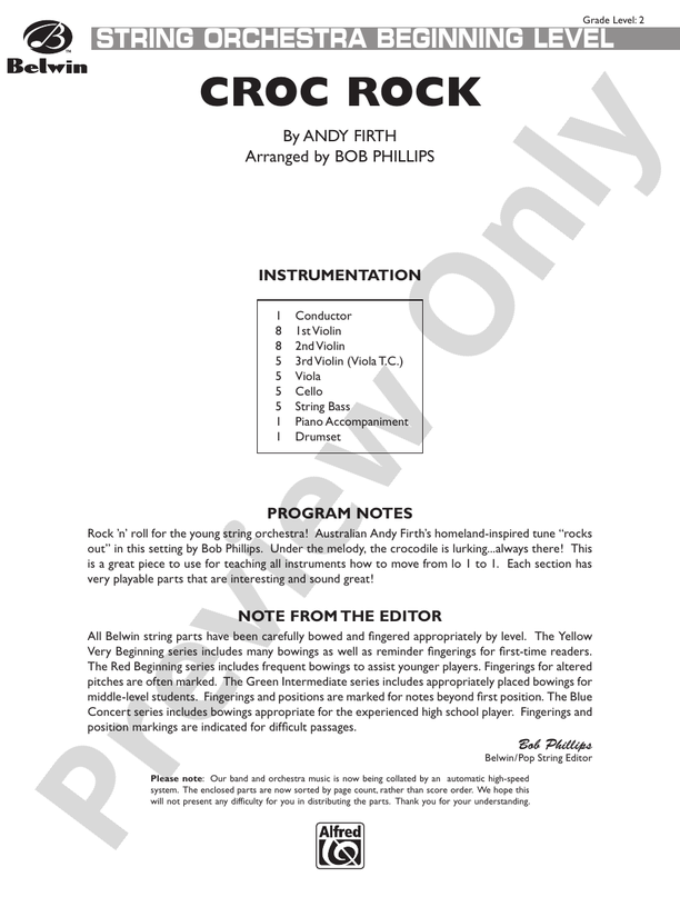 Croc Rock – String Orchestra Conductor Score & Parts (Digital Download)