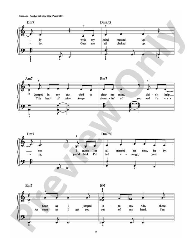 Another Sad Love Song - Arr. Dan Coates - Easy Piano (Digital Download)