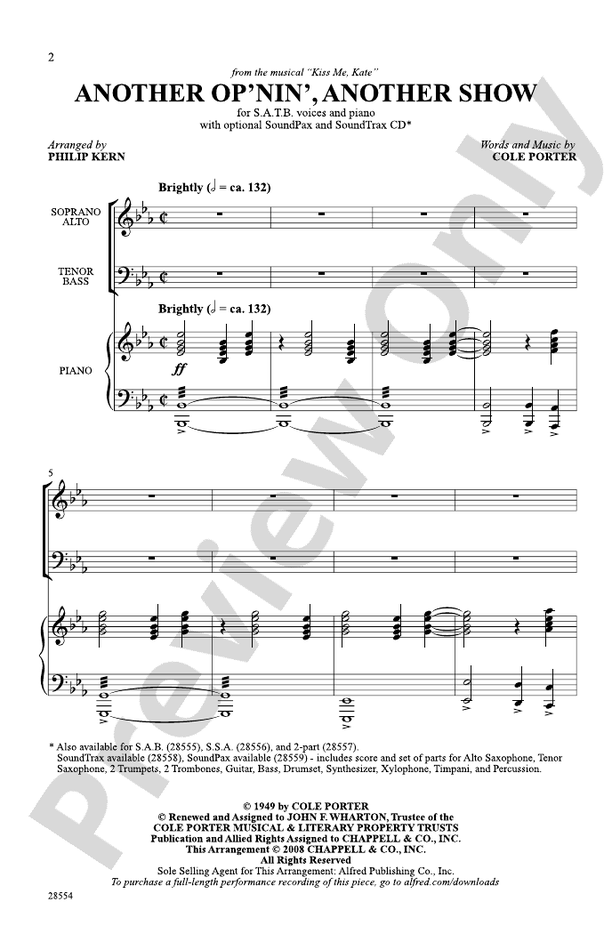 Another Op'nin', Another Show - Arr. Philip Kern – SATB Choral Octavo (Digital Download)