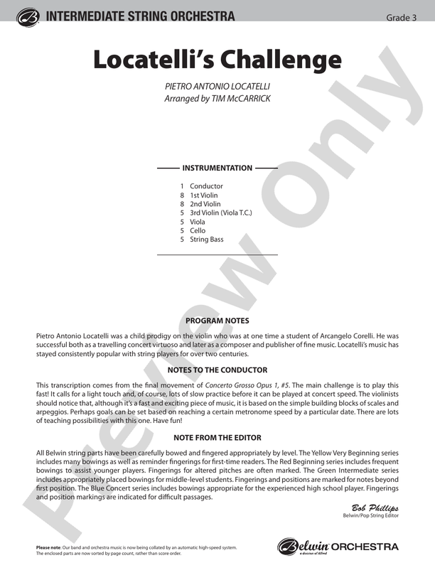 Locatelli's Challenge – String Orchestra Conductor Score & Parts (Digital Download)