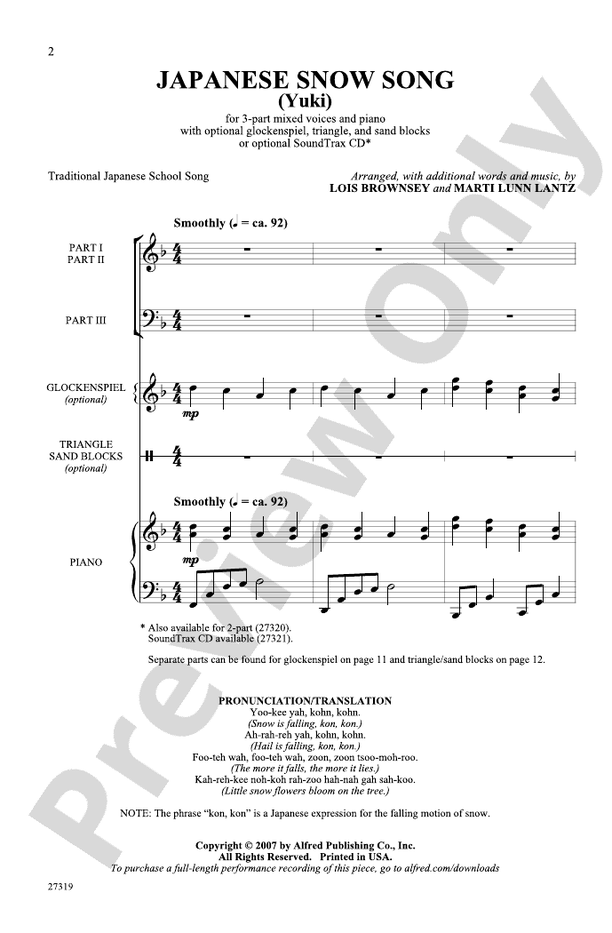 Japanese Snow Song (Yuki) – 3-Part Mixed Choral Octavo - Digital Sheet Music Download (Digital Download)