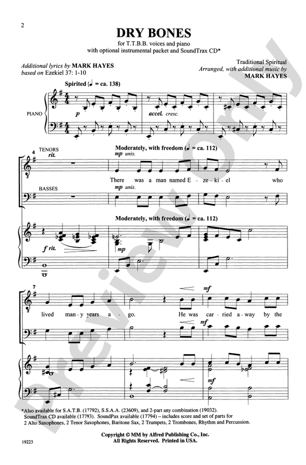 Dry Bones - Arr. Mark Hayes – TTBB Choral Octavo (Digital Download)