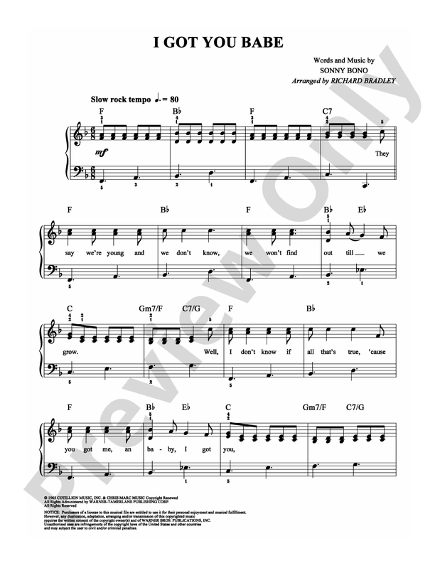 I Got You Babe - Arr. Richard Bradley - Easy Piano (Digital Download)