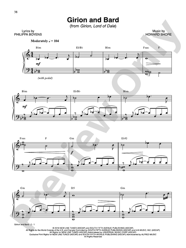 Girion and Bard (from The Hobbit: The Desolation of Smaug) - Piano (Digital Download)