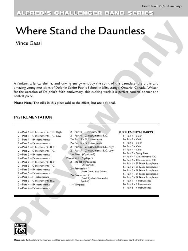 Where Stand the Dauntless - Concert Band Conductor Score & Parts (Digital Download)