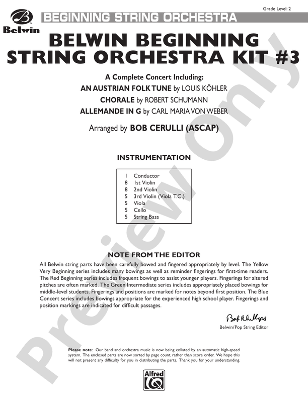 Belwin Beginning String Orchestra Kit #3 – String Orchestra Conductor Score & Parts (Digital Download)