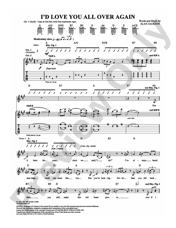 I'd Love You All Over Again - Guitar TAB (Digital Download)