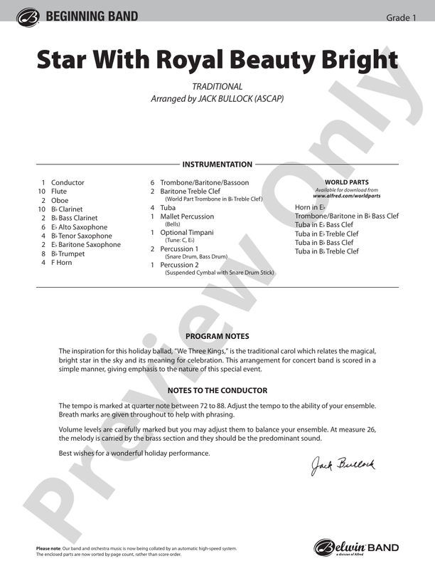 Star with Royal Beauty Bright - Concert Band Conductor Score & Parts (Digital Download)