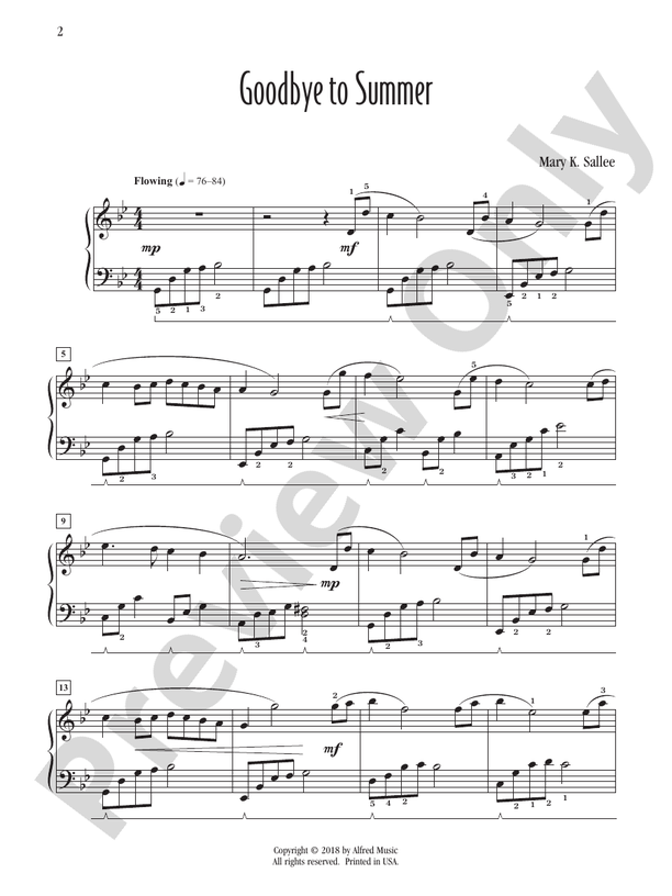 Goodbye to Summer - Piano (Digital Download)