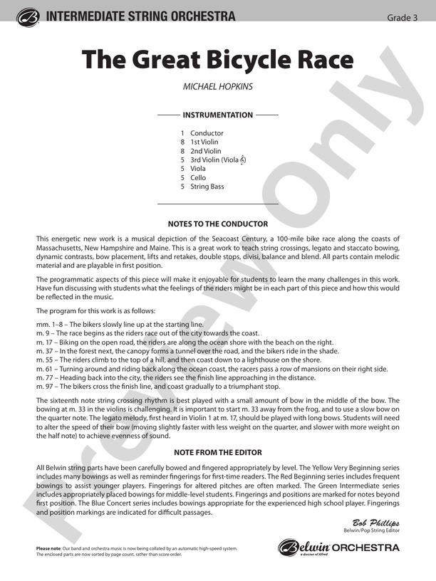 The Great Bicycle Race – String Orchestra Conductor Score & Parts (Digital Download)